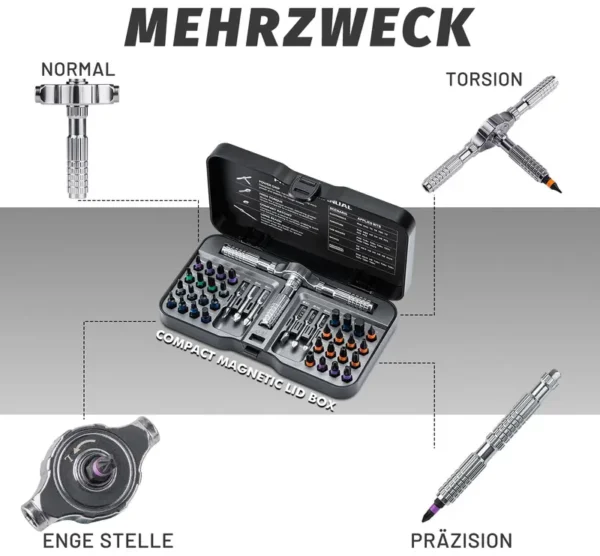 40 in 1 magnetischer Ratschenschraubendreher-Satz: S2-Bits, flexibler Schaft, Ratschengriff, | tragbares Kit für Elektronik, Fahrrad, Möbel | Phillips / Slot / Torx / Hex | Werkzeugkasten und Geschenkidee - Image 2